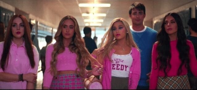 Grande brings in her former Victorious co-star ELIZABETH GILLIES to reprise Lindsay Lohan's Mean Girls character.