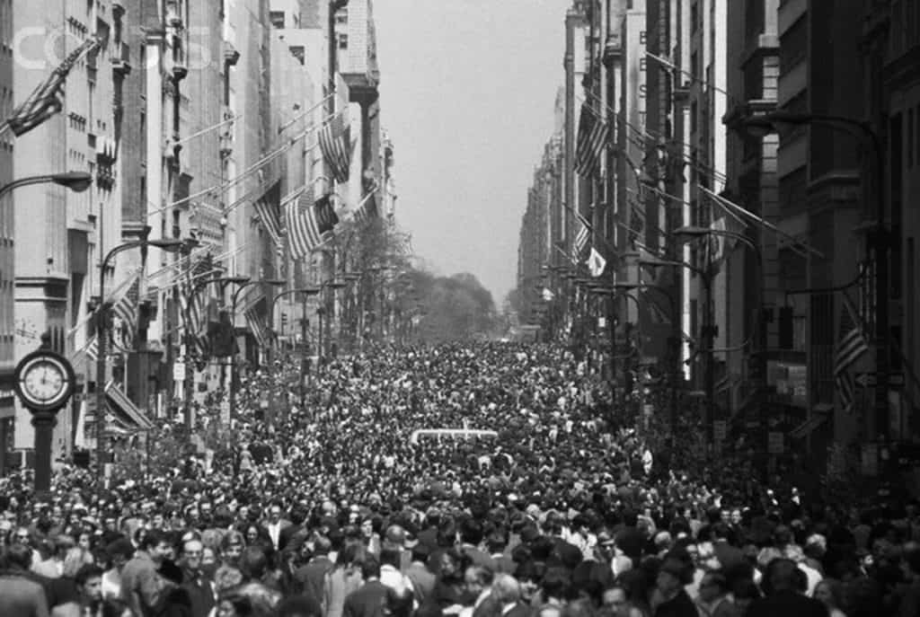 New York City’s Fifth Avenue is filled with thousands of people when the street was closed to motor traffic for the First Earth Day on April 22, 1970