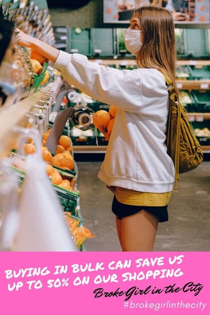 Buying in bulk can save us up to 50% on our shopping